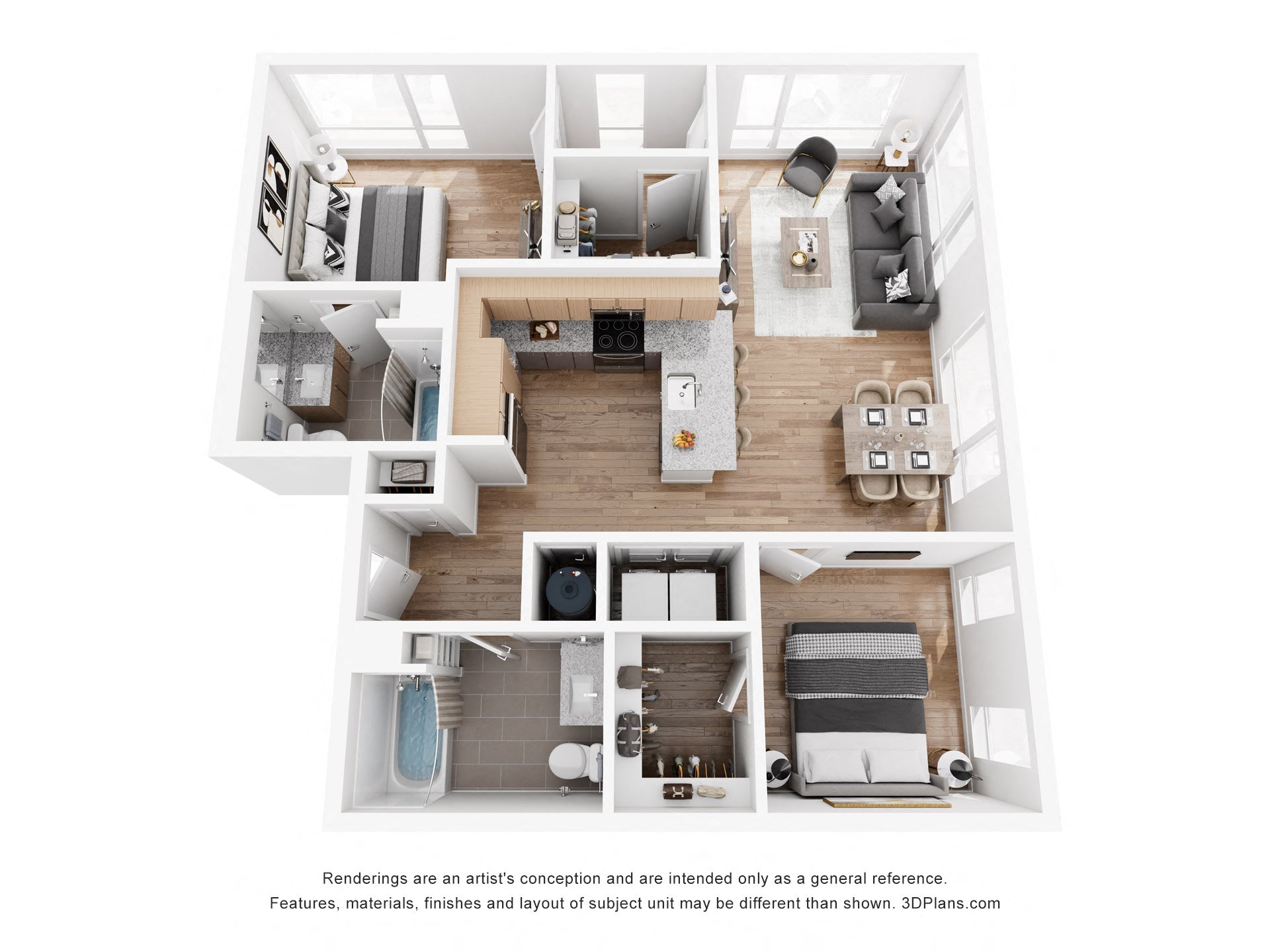 Floor plan for 2 beds, 2 baths, 984 sqft